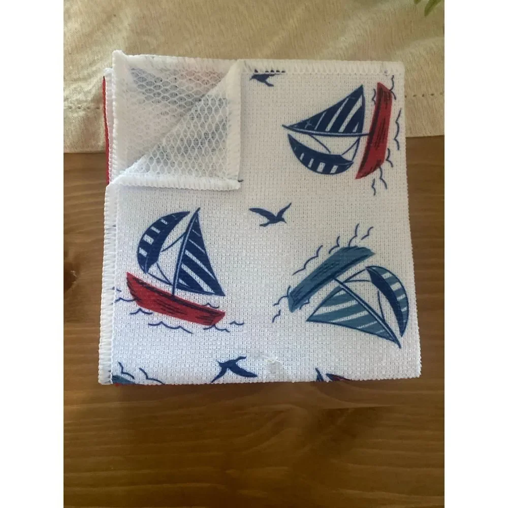6 Microfiber dishcloths Ocean Sailboat‎ Anchor themed